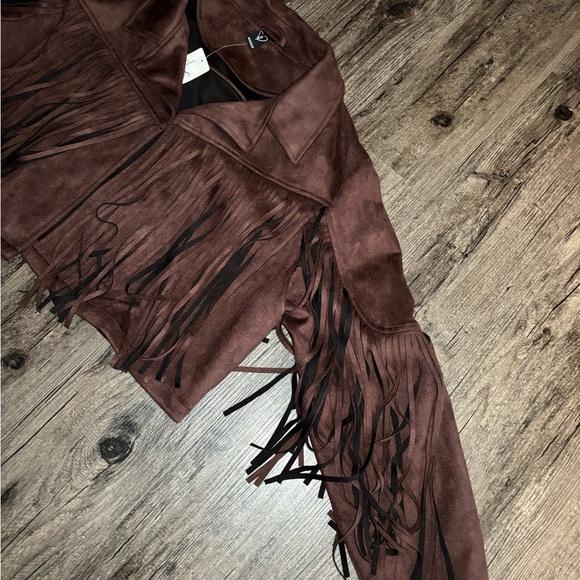 NWT Western Flair Fringed Brown Cropped Faux Suede Jacket Size XL - Picture 7 of 15